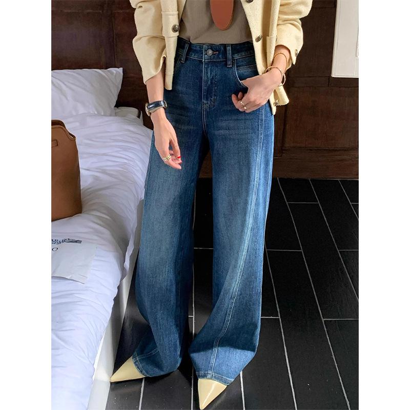 Women's Retro Blue High Waist Wide Leg Jeans - Slimming Plus Size, 2025 Style