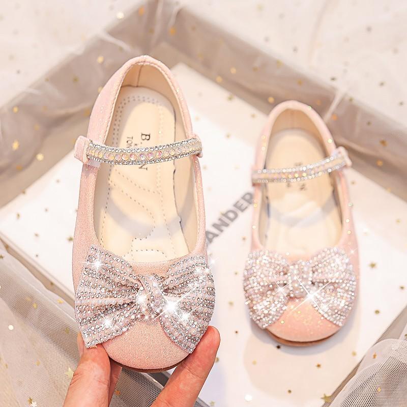 Kids Fashion Girls Mary Janes for Party Wedding New Soft Breatheable Simple Non-slip Children Casual Shoes Bow Rhinestones