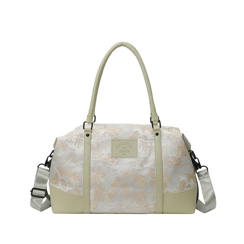Bolso de mano para viaje de ocio Guofeng para mujer, gran capacidad, estilo chino nuevo, con estampado de flores oscuras, bolso de hombro para equipaje, bolsa de almacenamiento portátil para salir