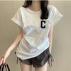 Women's Round Neck Flying Sleeve T-Shirt Loose Letter Printed Pullover Casual Korean Style Short Sleeve Top