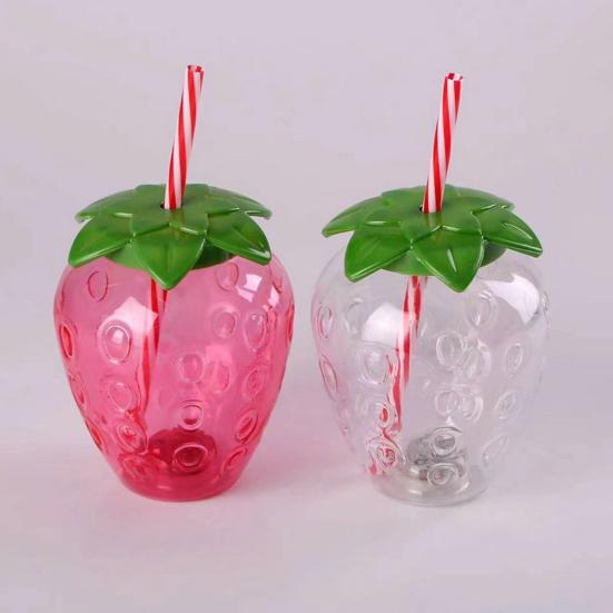 Pineapple Plastic Cup with Lid & Straw 500ml Strawberry Iced Coffee Wine Tea Mug Fruit Shaped Tumbler for Party Wedding Birthday