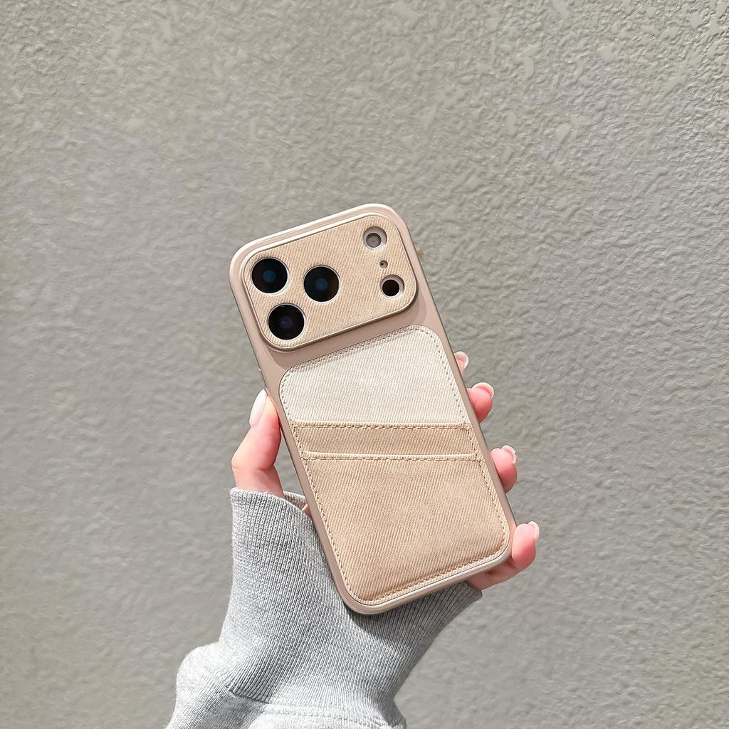 Card Slot Denim Cloth Wallet Phone Case For iPhone 17 Air 16 15 14 13 12 Pro Max Large Window Camera Protection Shockproof Cover