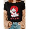 Japanese Style Lucky Cat Printed T-shirt  Casual Short Sleeved Round Neck Top  Fashionable and Versatile Women's T-shirt