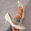 Fashion Crystal Buckle High Heels Shoes for Women Sexy Pointed Toe Thin Heeled Party Shoes Woman Slip-On White Satin Pumps Female