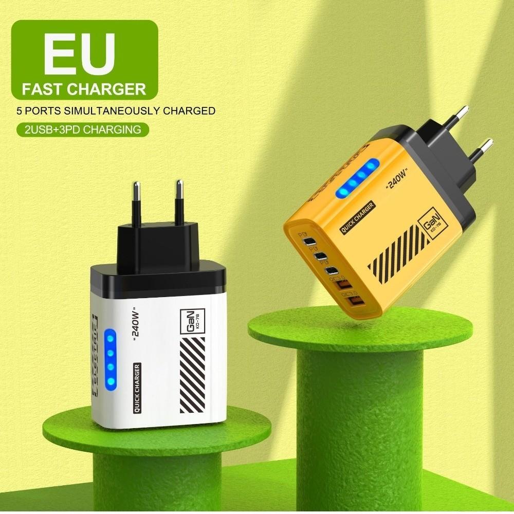 240W GaN Charger Adapter 5 Port Desktop Charger Adapter 3PD 2USB Fast Charger Adapter Home Use
