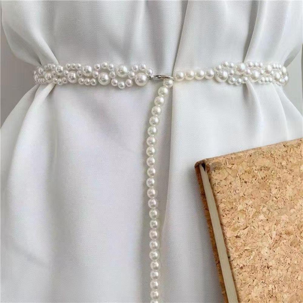 Temperament Elegant Waist Belt 100cm Pearl Belt Fashion Pearl Waist Chains  Girls Dress Strap