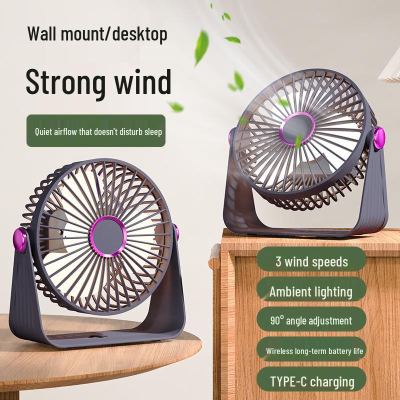 Portable USB Desktop Fan with U-shaped LED Light for Strong Wind Circulation