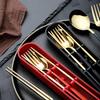 Kitchen Utensils 304 Stainless Steel Portable Sets Reusable Tableware with Box Students Use Ple Design Breakfast Dinner