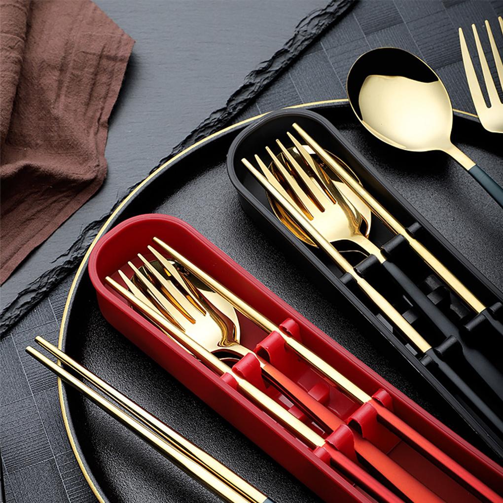 Kitchen Utensils 304 Stainless Steel Portable Sets Reusable Tableware with Box Students Use Ple Design Breakfast Dinner
