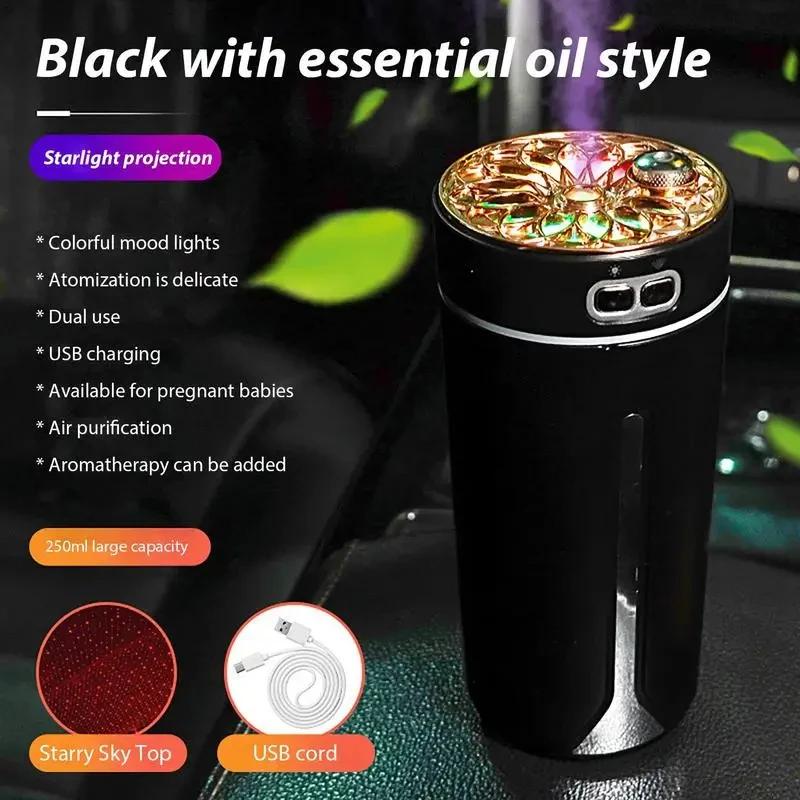 

Автомобильный увлажнитель воздуха USB портативный устраняет запахи ароматический диффузор для эфирных масел с цветной лампой очиститель воздуха автоматический распылитель для дома комнаты Rechargeable чёрный