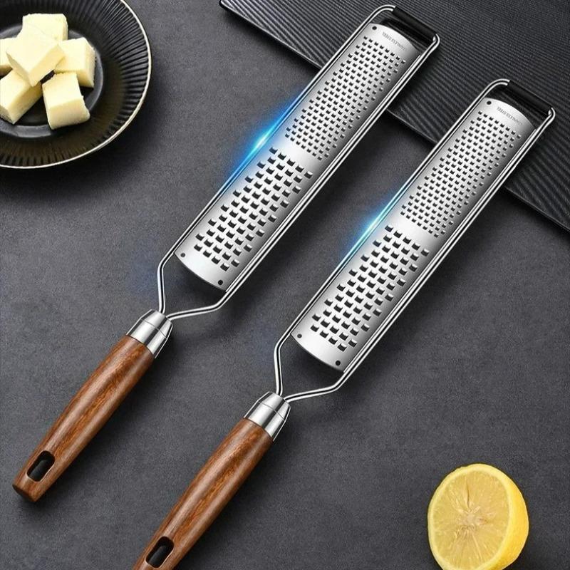 Wood Handle Grater Stainless Steel Lemon Zester Cheese Grater Combo for Parmesan,Garlic Ginger Chocolate Fruits 1