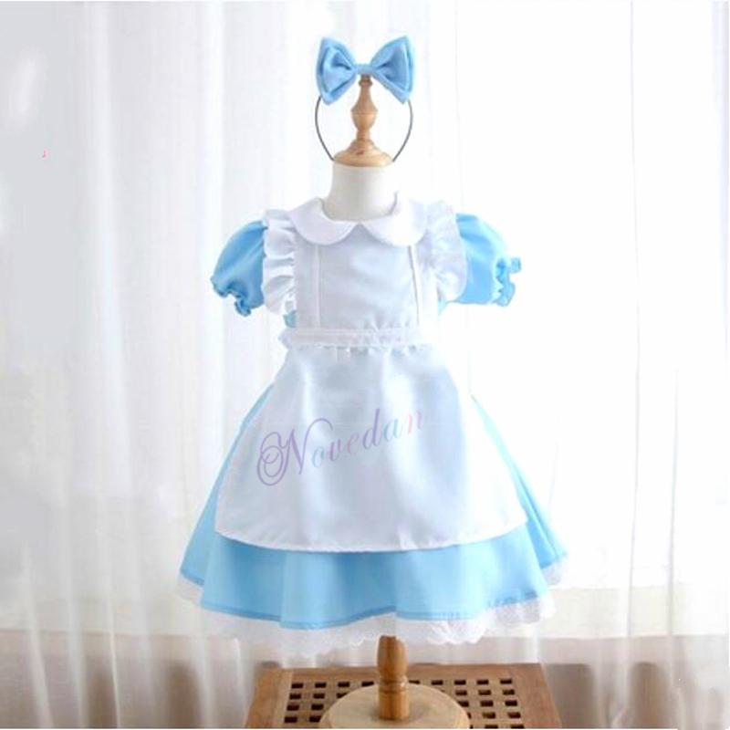 Halloween Dzieci Dziewczynki Anime Alicja w Krainie Czarów Niebieska Fancy Sukienka Imprezowa Alicja Sen Dziecka Sissy Sprzątaczka Lolita Kostium Cosplay