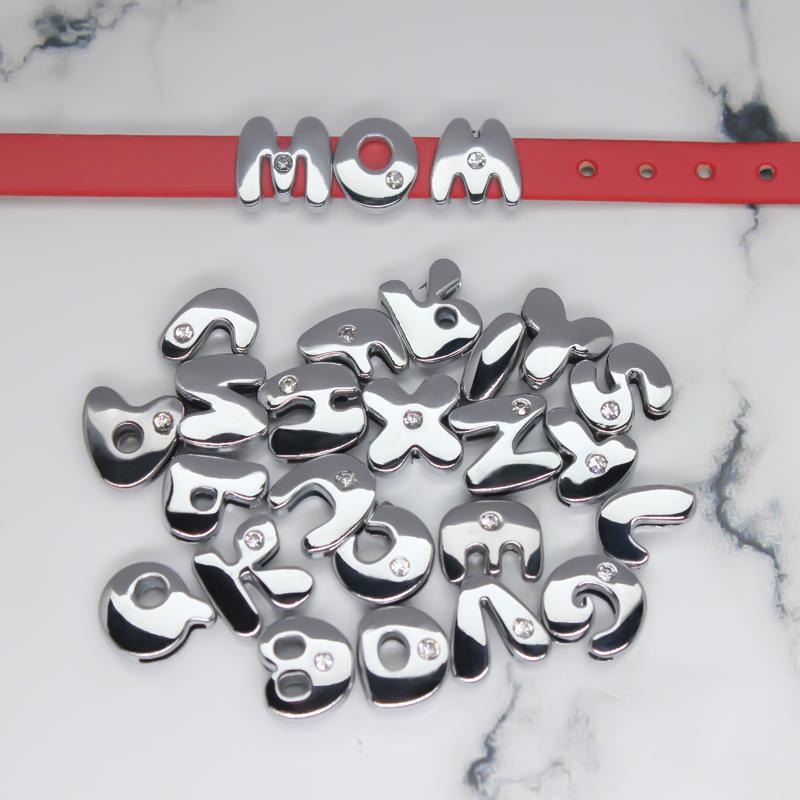 170pcs 8mm Silver Color Fat Slide Letter Charms Slider Alphabet A-Z For Leather Mesh Bracelet Keychain Necklace Jewelry Making