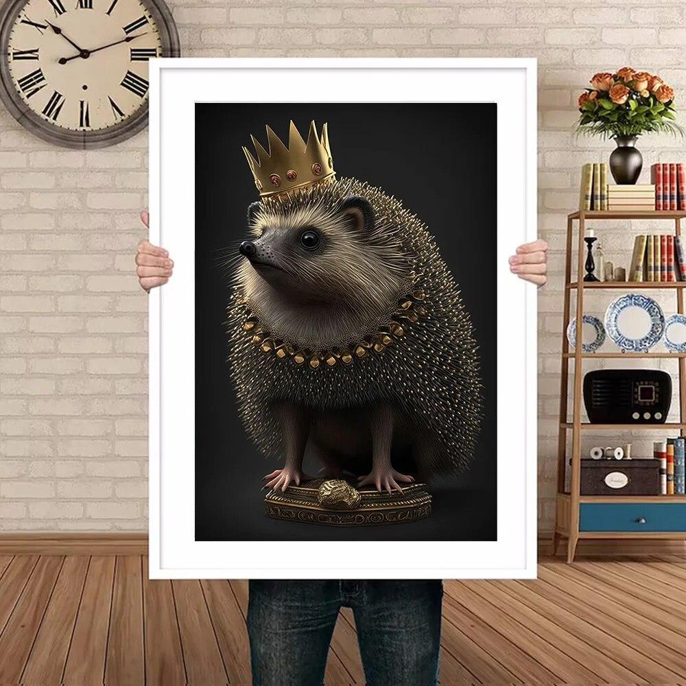 Mysterious Monkey Lion Bear Leopard Hedgehog With Crown Poster Prints For Living Room Decor Animal King Canvas Painting Wall Art No Frame