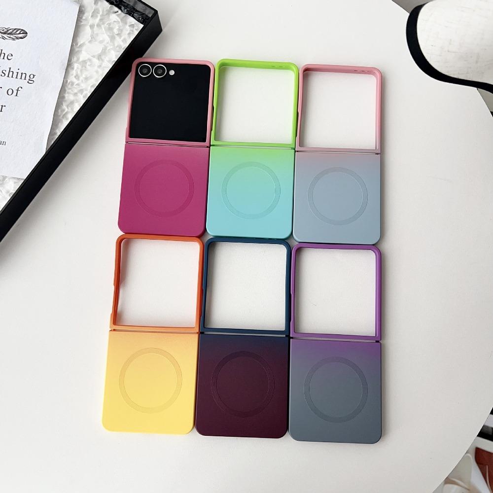 Capa Magnética Magsafe de Cor Gradiente para Samsung Galaxy Z Flip 7 FE 6 5 4 3 5G Flip6 Carregamento Sem Fio Capa de Silicone Macio