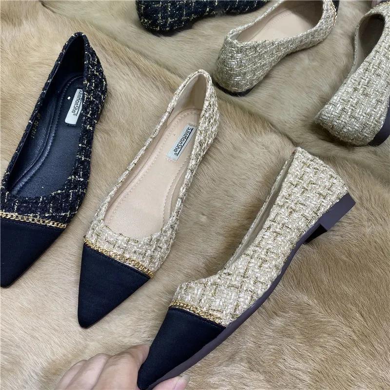 2026 spring and summer new fairy wind chain color matching flat-soled single shoes women's versatile pointed head light mouth soft-soled ladyshoes