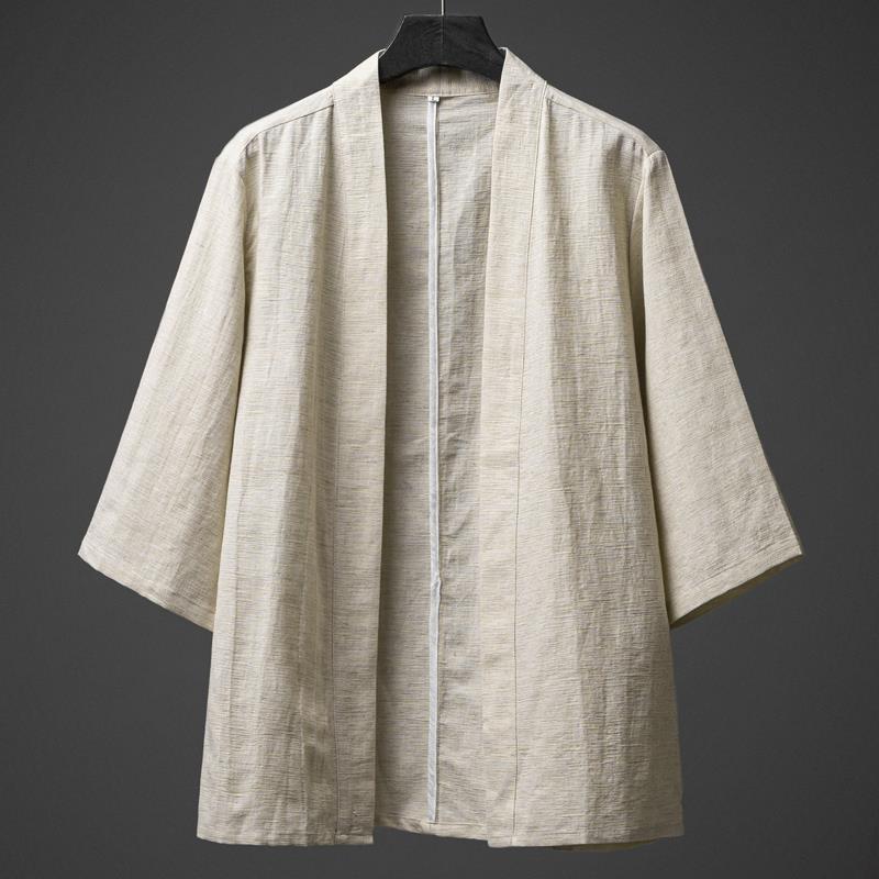 Men's Summer Thin Cotton Linen Hanfu Robe - Chinese Style, Short Sleeve, Zen Cloak