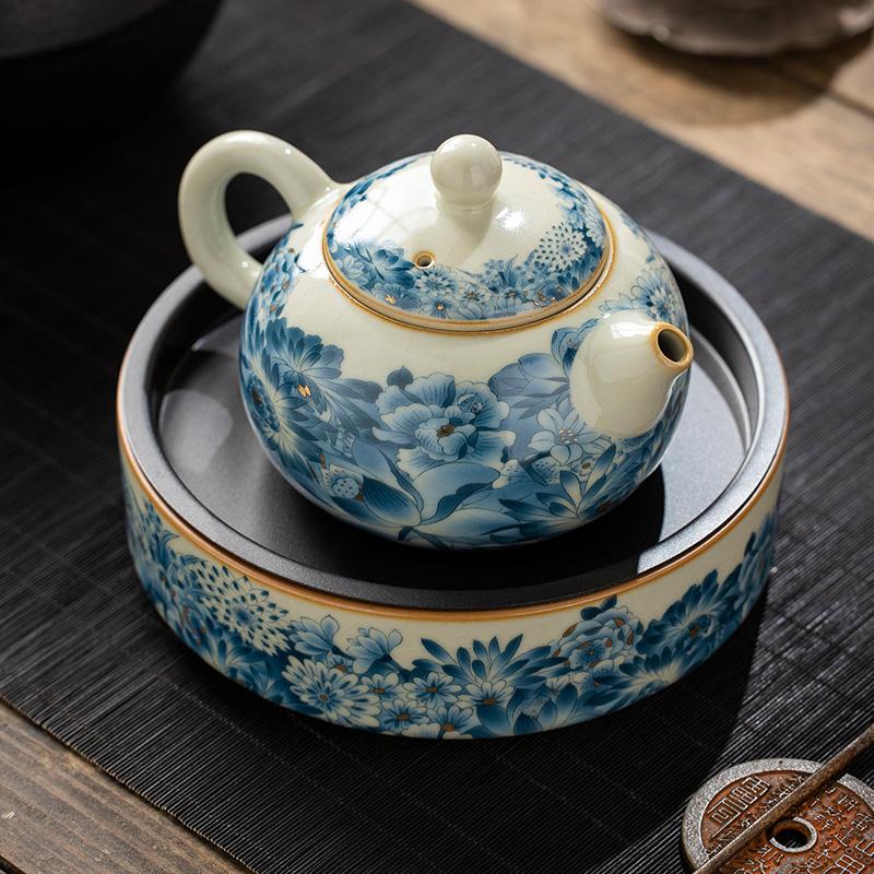 Horno Ru Pieza Abierta Tetera de Cerámica Hecha a Mano Porcelana Ru Olla Xishi Tetera Hervidor Portátil Tetera Kung Fu
