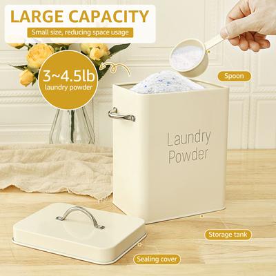 Washing Powder Storage Box Metal Laundry Detergent Box with Handle Lid and Spoon Large Capacity Laundry Powder Bin Storage Can