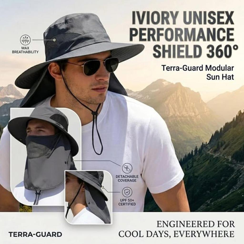 Waterproof Breathable Fishing Hat Wide Brim Sun Cap with Neck Flap Summer Outdoor Hat for Hiking Camping Gardening Beach Cycling