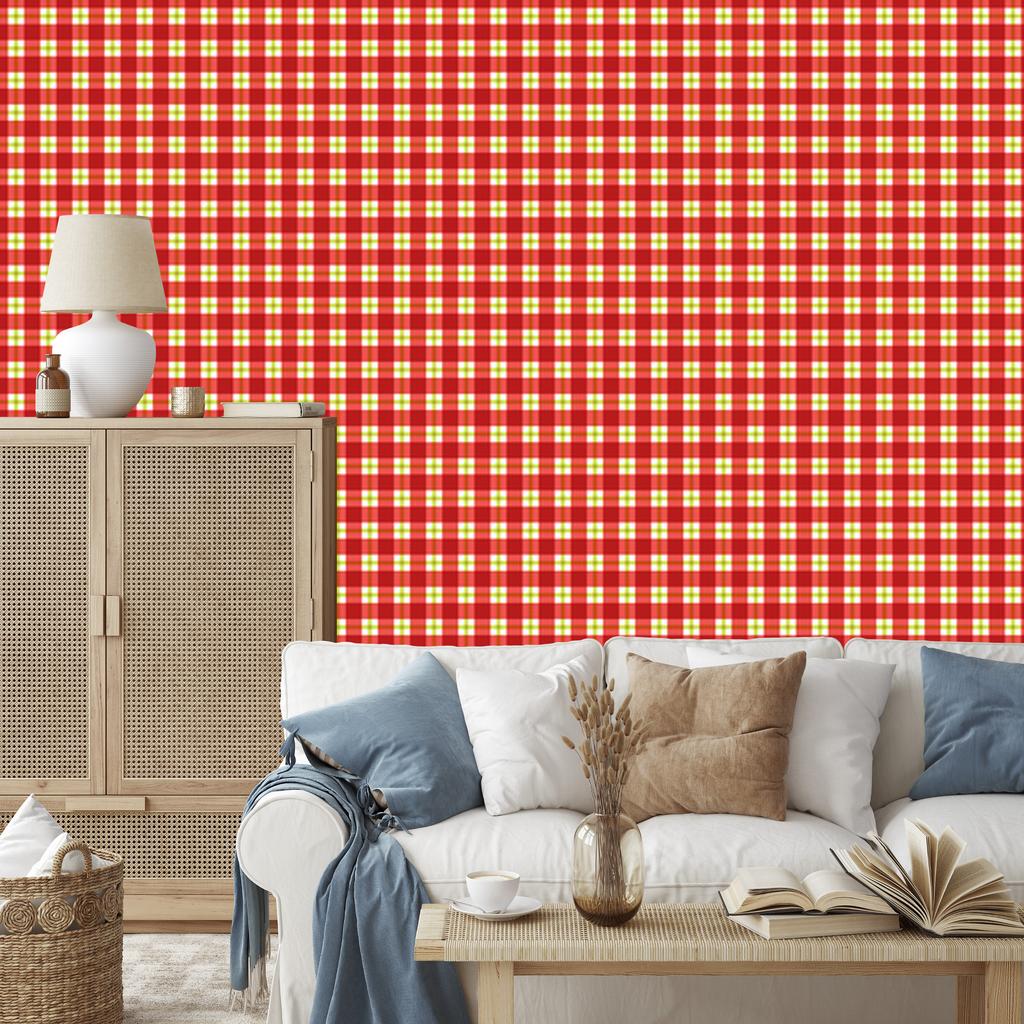 Vichy checkered wallpaper red and cream for living room and bedroom 50x1000