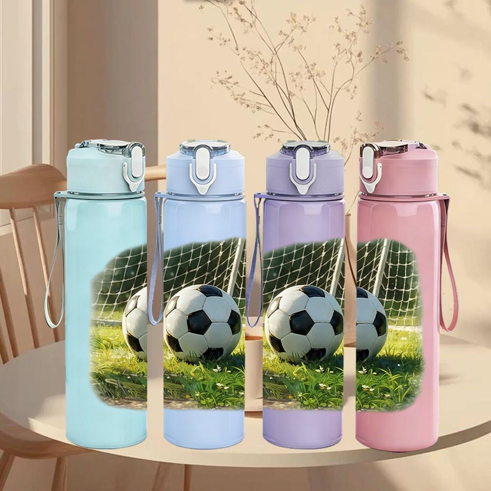 1PC Realistic Soccer Ball Grass Print 750ml Color Plastic Sports Water Bottle Leakproof Flip Straw Lid Suitable for Sports Office Home Use