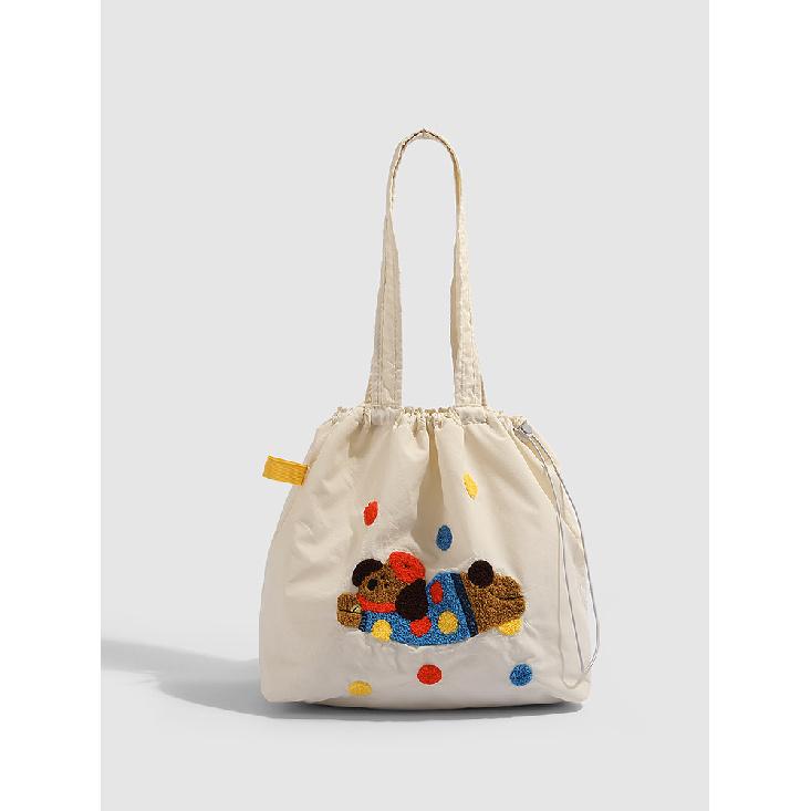Cute Embroidered Versatile Artistic Single Shoulder Bag 2025 New Lazy Style Large Capacity Commuter Single Shoulder Tote Bag for Women