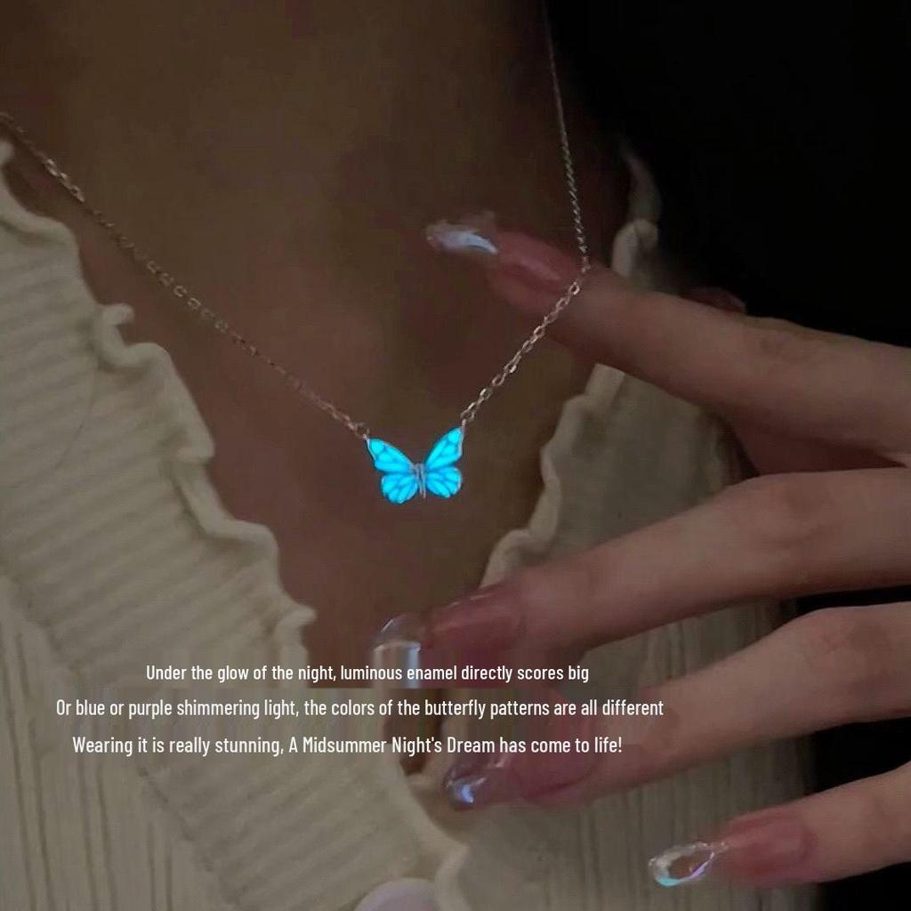 Damen Leuchtende Schmetterling Schlüsselbein Halskette – Licht Luxus Choker für Bestie Geburtstagsgeschenk