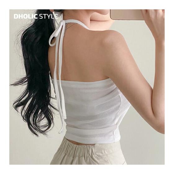 Halter Neck Camisole P517356 Women s [Tops] Korean Fashion Tops Camisole Inner Halter Neck Cropped Length Short Length Slim Fit Tight Mix and Match