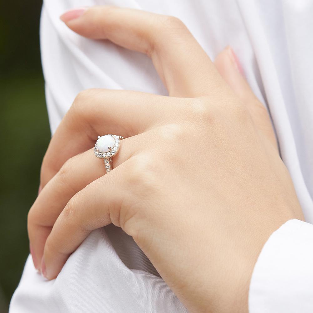 925 Sterling Silver Women's Opal and Red Corundum Zircon Gemstone Index Finger Ring