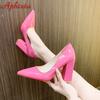 Fashion Aphixta New Barby Pink Pumps Women Shoes 7cm/10cm Square Heels Patent Leather Multicolor Party Leisure Super Big Szie 35-53