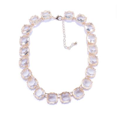 Vintage Court Temperament Large Grain Gem Jewelry Set, Transparent Geometric Polygon Earrings Necklace