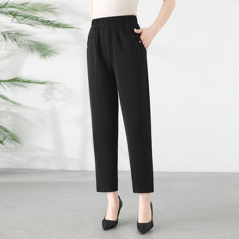 Elastic High-Waist Summer Pants for Middle-Aged and Elderly Women 3XL чёрный