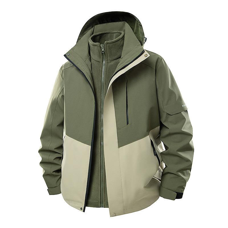 Outdoor Three-In-One Waterproof and Windproof Jacket with Color-Matching Removable Hood Jacket