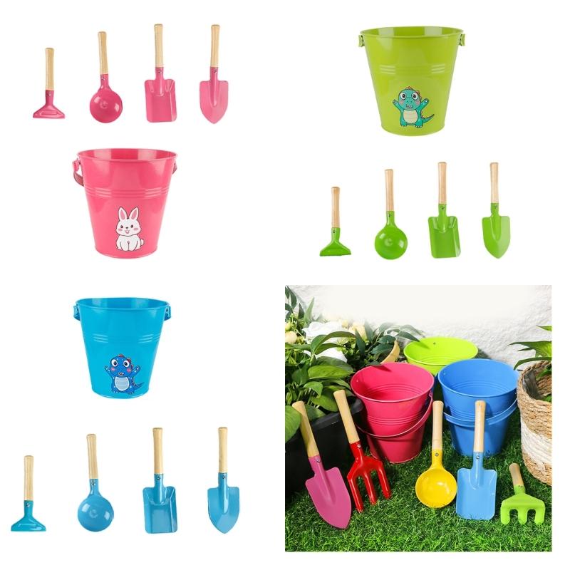 Beach Sand Toy for Toddlers Sand Bucket Playset Sand Shovel Rake Toy Kids Birthday Gift Gardening Planting Sand Toy 5PCS