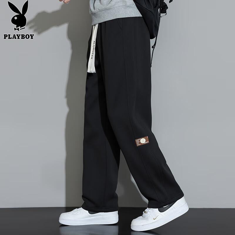 PLAYBOY Men's Straight-leg Casual Pants Men's Autumn and Winter High-end Long Pants Loose Wide-leg Trendy Sports Trousers