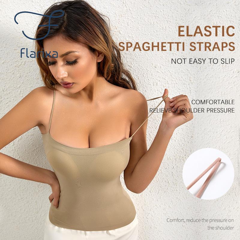 Flarixa Seamless Padded Push Up Camisole Top for Women with Bra Sleeveless Tank Top Body Shaping Elastic Vest Underwear