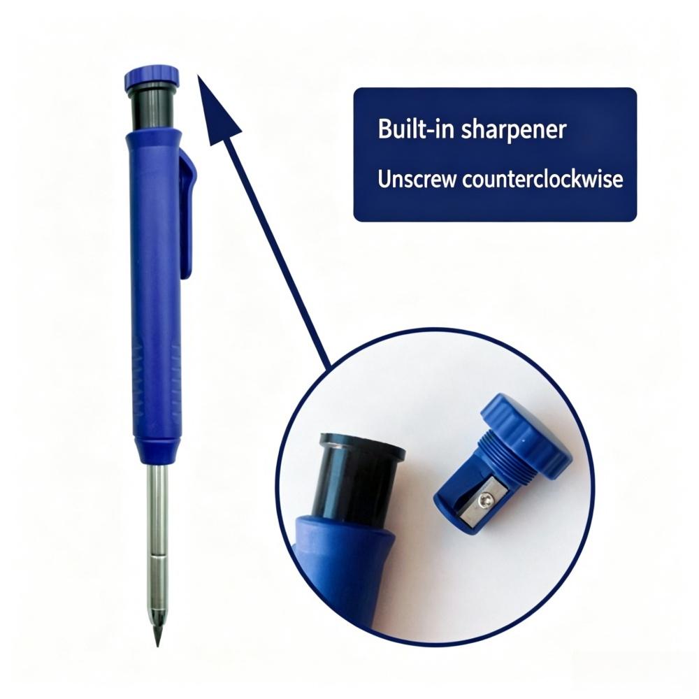 Solid Carpenter Mechanical Pencil with Sharpener Woodworking Drawing Pencil Tools 3 Colors Refill Construction Stationery