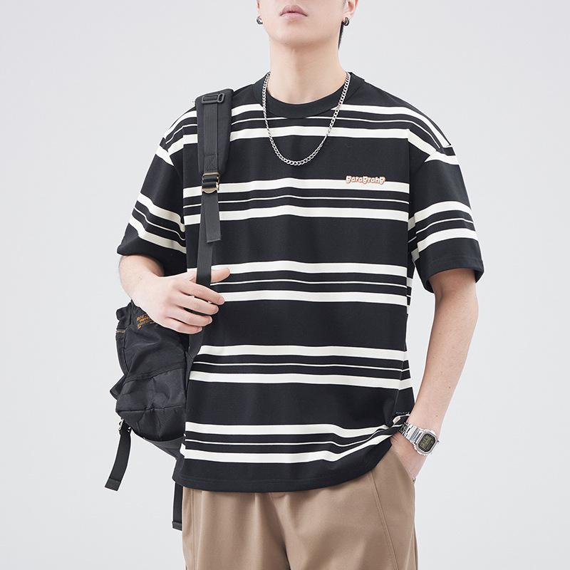 Anyang Men's Striped Crew Neck Summer T-Shirt - Casual, Loose Fit, Short Sleeve