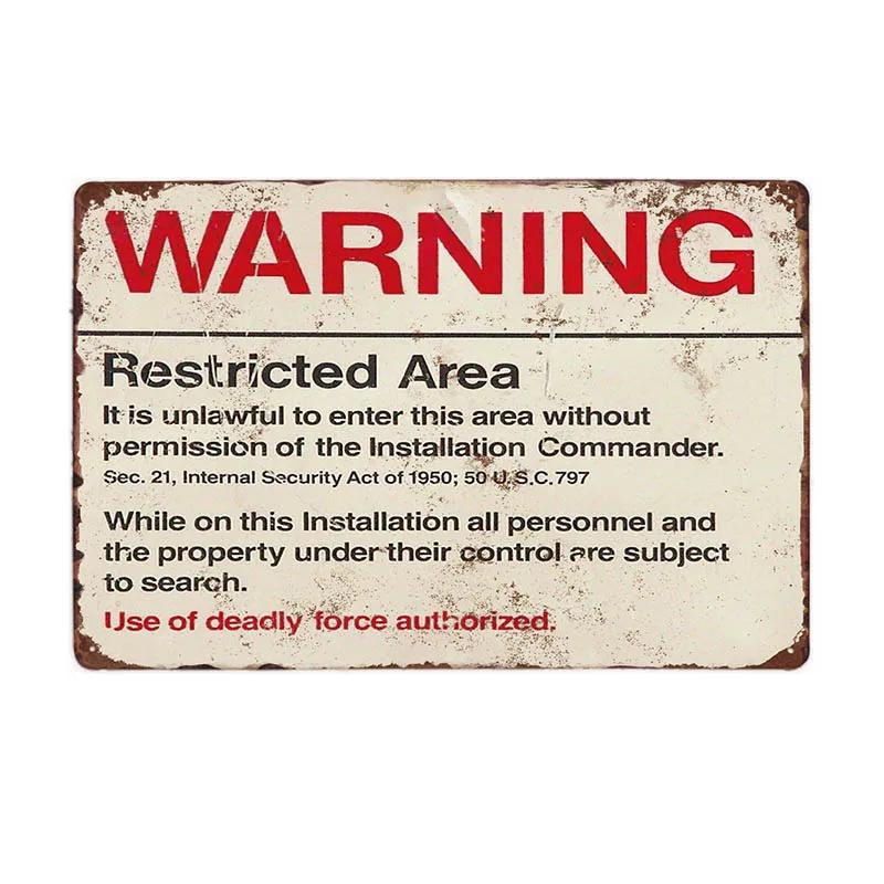 DORA Tin Sign Warning Area Metal Tin Sign UFO Vintage Wall Plaques Art Poster Decoration Painting Home Decor Xcm