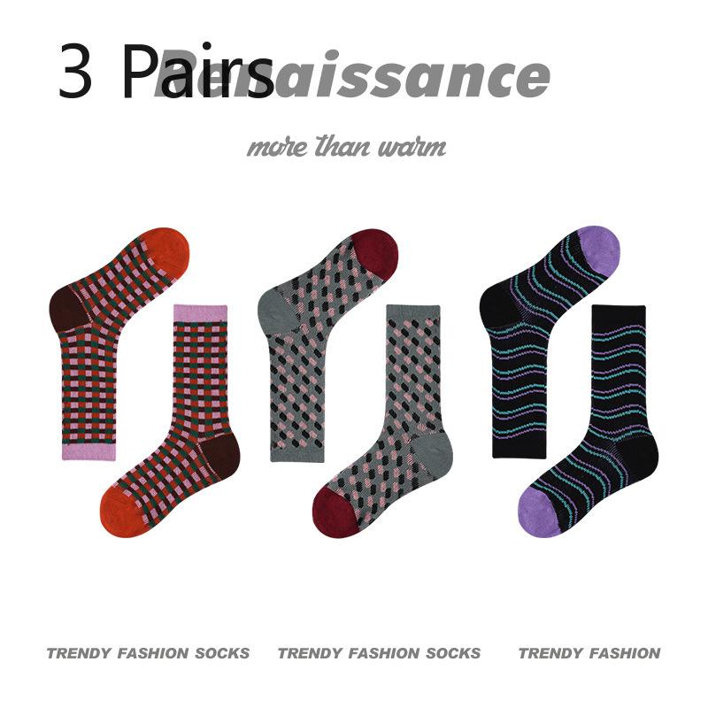 3 Pairs of Female Spring and Autumn  New Trend Retro Tube Socks
