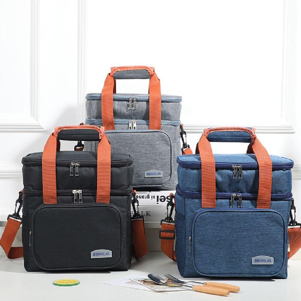 Lightweight Double Deck Lunch Cooler Bag Large Capacity Picnic Tote Bag  Outdoor