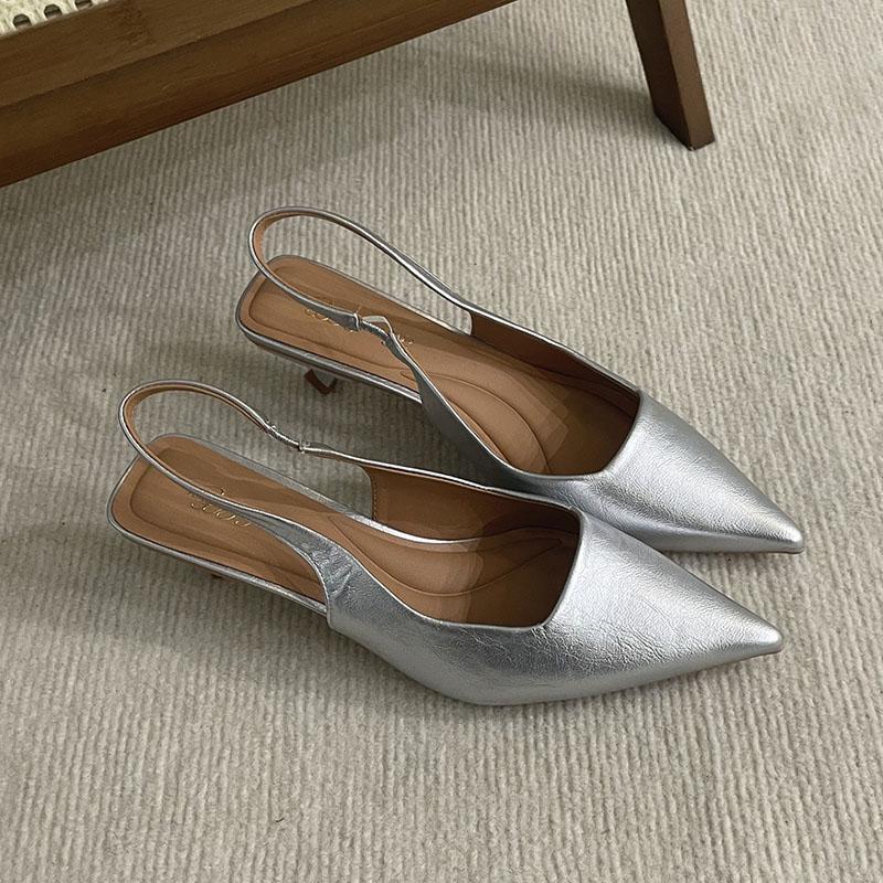 Fashion Female Slip On Footwear Shallow Ladies Low Heel Sandals Shoes Fashion Pointed Toe Women Heeled Sandals Pumps Shoes