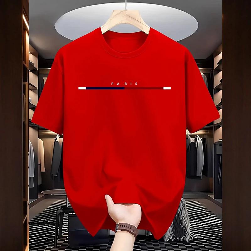 Paris Fashion Mens Cotton Tshirt Spring Summer Daily Casual Fashion Oneck Short Sleeve Top Male Home Outdoor Comfort Soft Tees