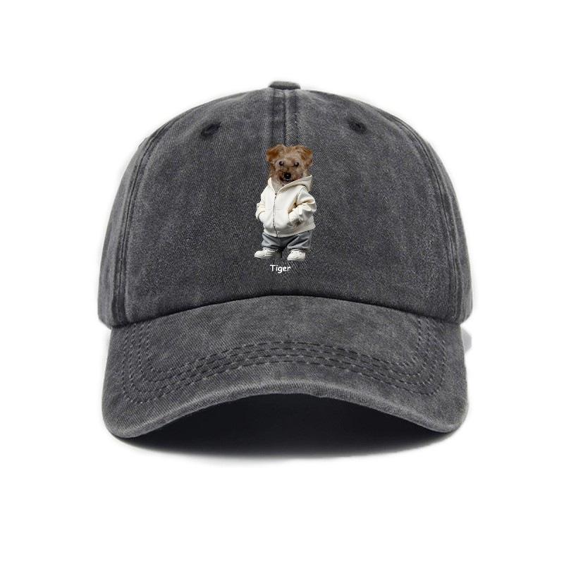 Puppy print washed retro distressed soft top baseball cap unisex cute baseball cap