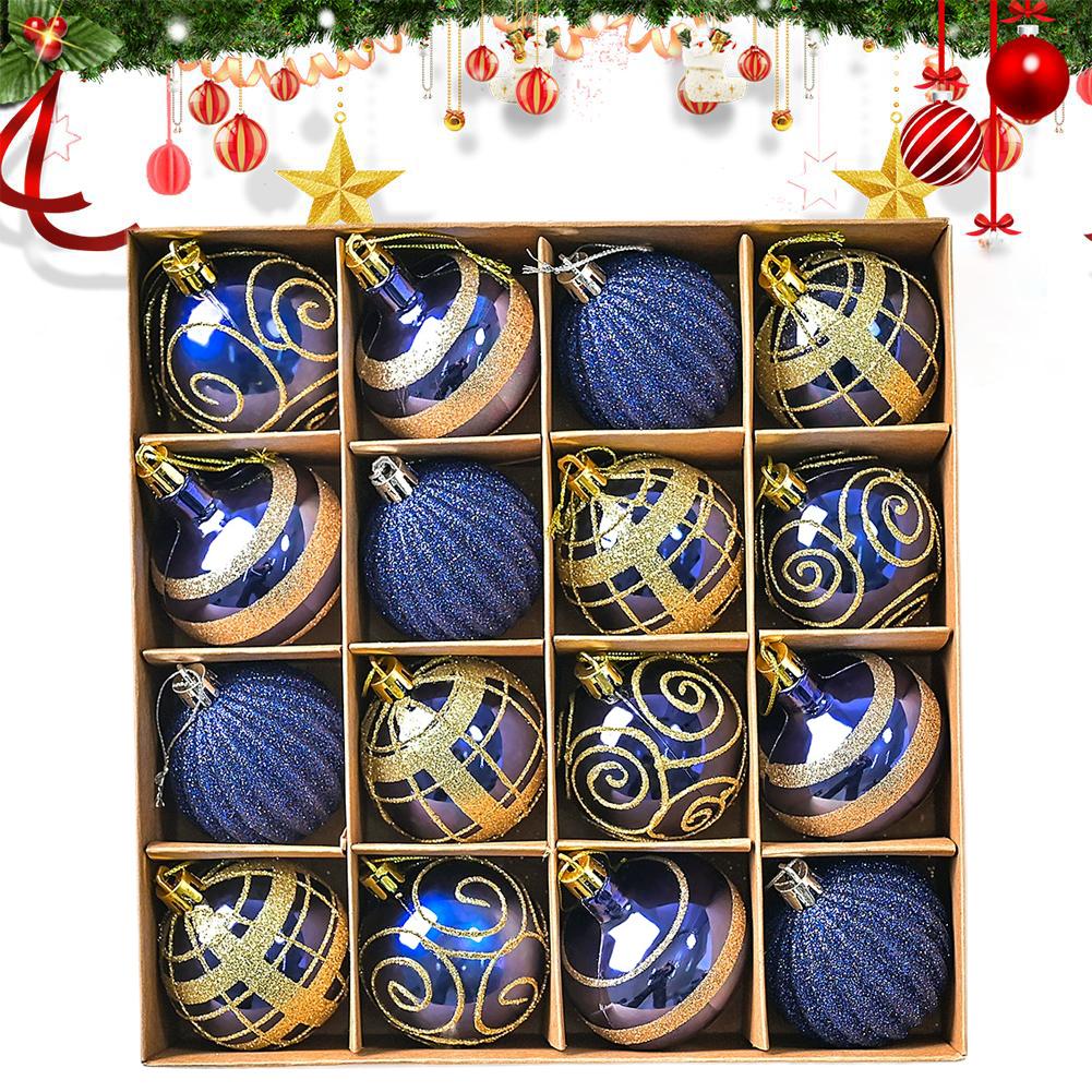 16PCs/Box 6cm Shiny Glitter Christmas Ball Ornaments Shatterproof Christmas Tree Hanging Ornaments Pendants Party Decorations