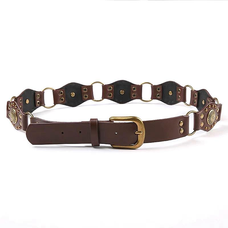 Boucle en Métal Style Cowboy Occidental Ceinture en Cuir PU pour Femmes Rétro Vintage Décoration Rivets Boucle à Aiguille Large Ceinture Cinturones