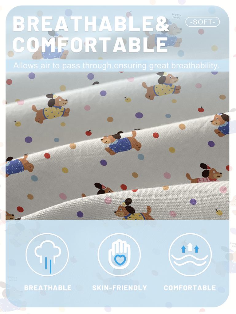 1 Kreskówkowy Uroczy Zwierzęcy Jamnik z Nadrukiem Matowe Prześcieradło z Gumką, Drukowana Narzuta na Łóżko do Sypialni, Pościel (Z wyłączeniem poszewek na poduszki)