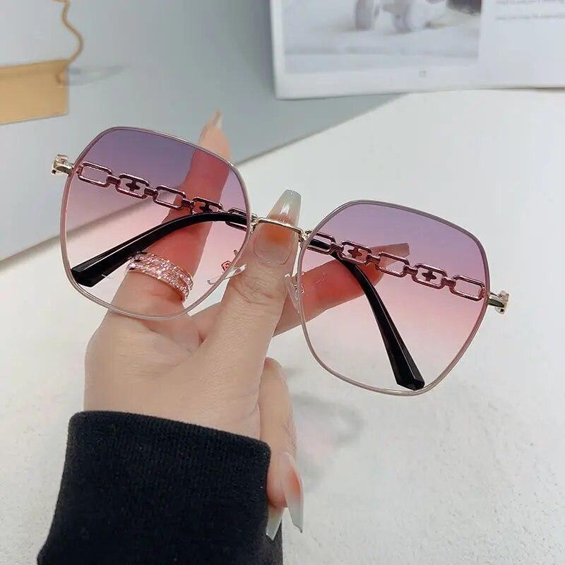 

Новые многоугольные металлические солнцезащитные очки с большой оправой в стиле «маленький ароматный ветер», простые тонкие солнцезащитные очки