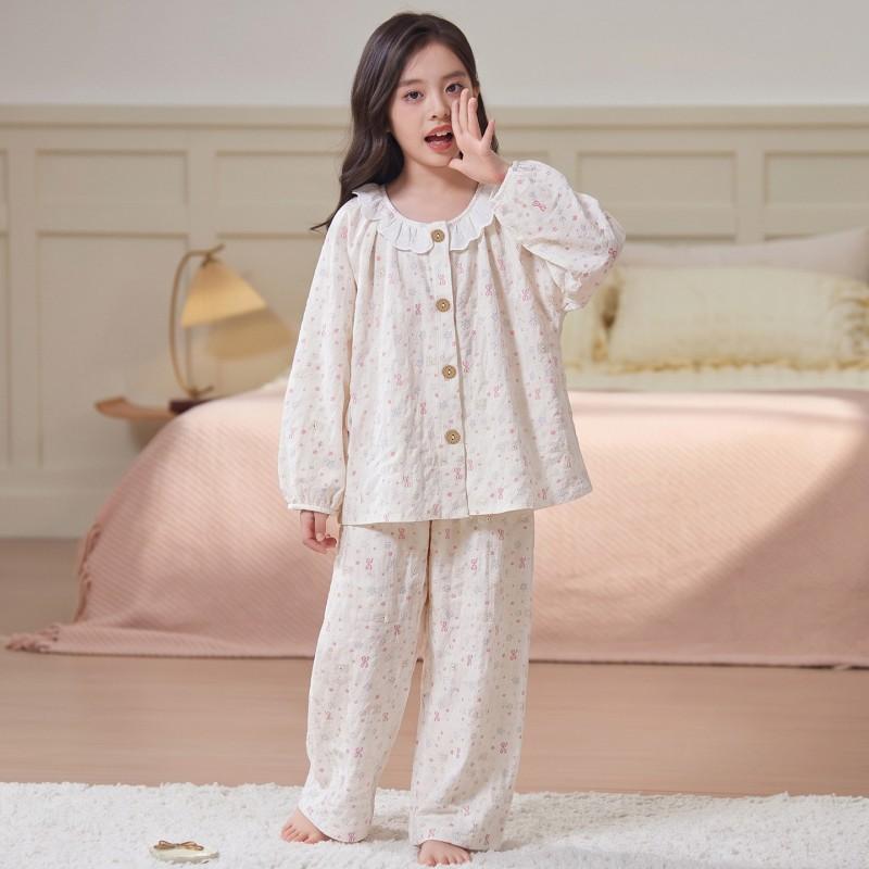 Girls Long Sleeve Pajama Set Fall 2026 Cloud Cotton Kids Home Wear Cartoon Print Comfortable Sleepwear Ages 8